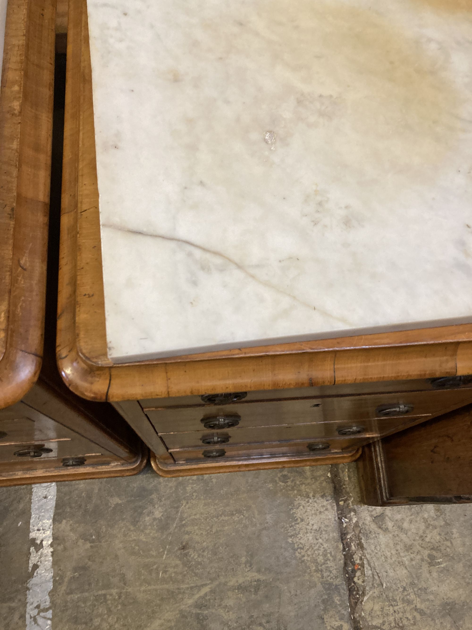 A pair of Victorian satin walnut bedside chests, width 40cm, depth 36cm, height 82cm